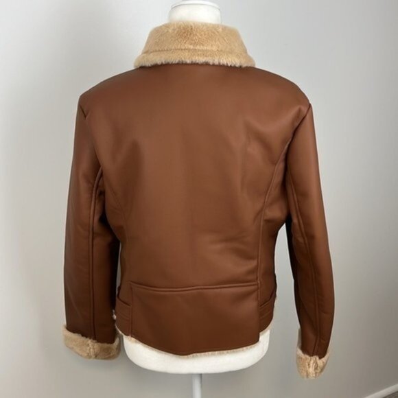 a.n.a. Brown Imitation Leather Coat with Faux Fur Size Large NWT - Picture 8 of 14